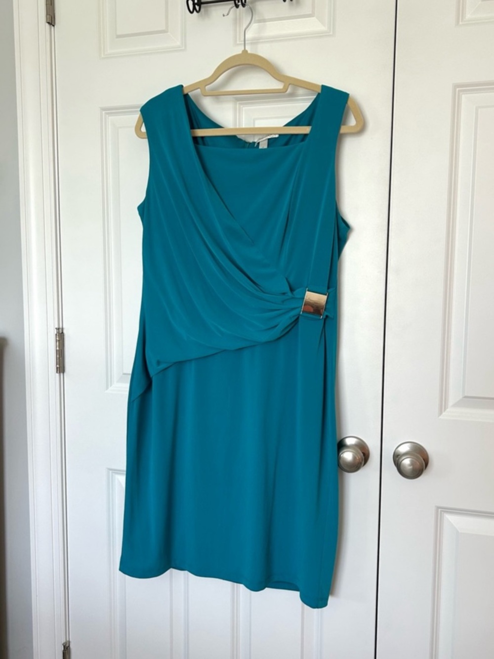 dressbarn Draped Waist Dress in Turquoise